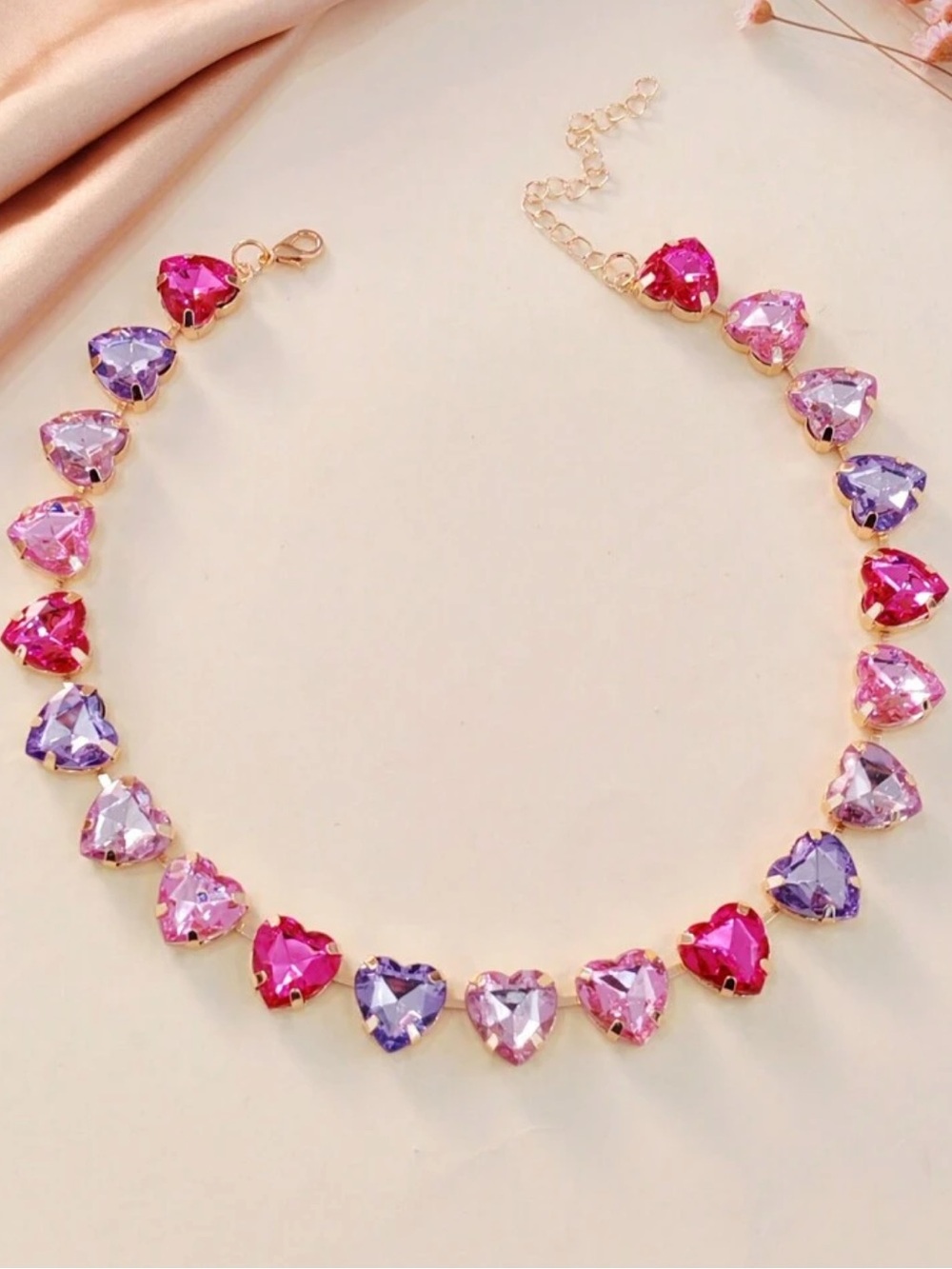 Heart Crystal Necklace - Pink & Purple